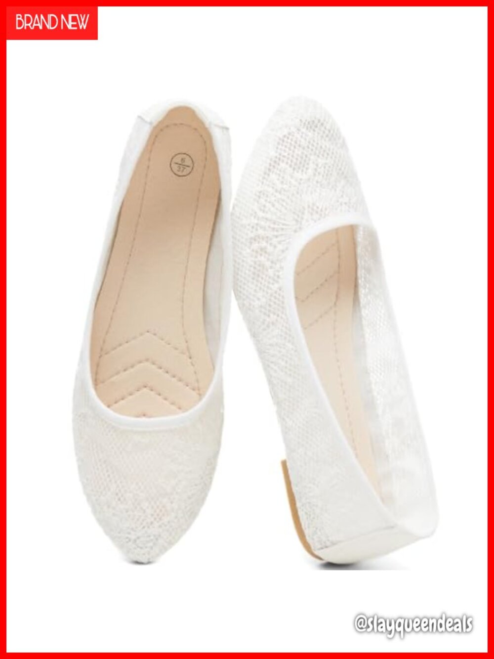 FINIWOR Women's Lace Ballet Flats Breathable Mesh Pointed Toe Slip-On Shoes